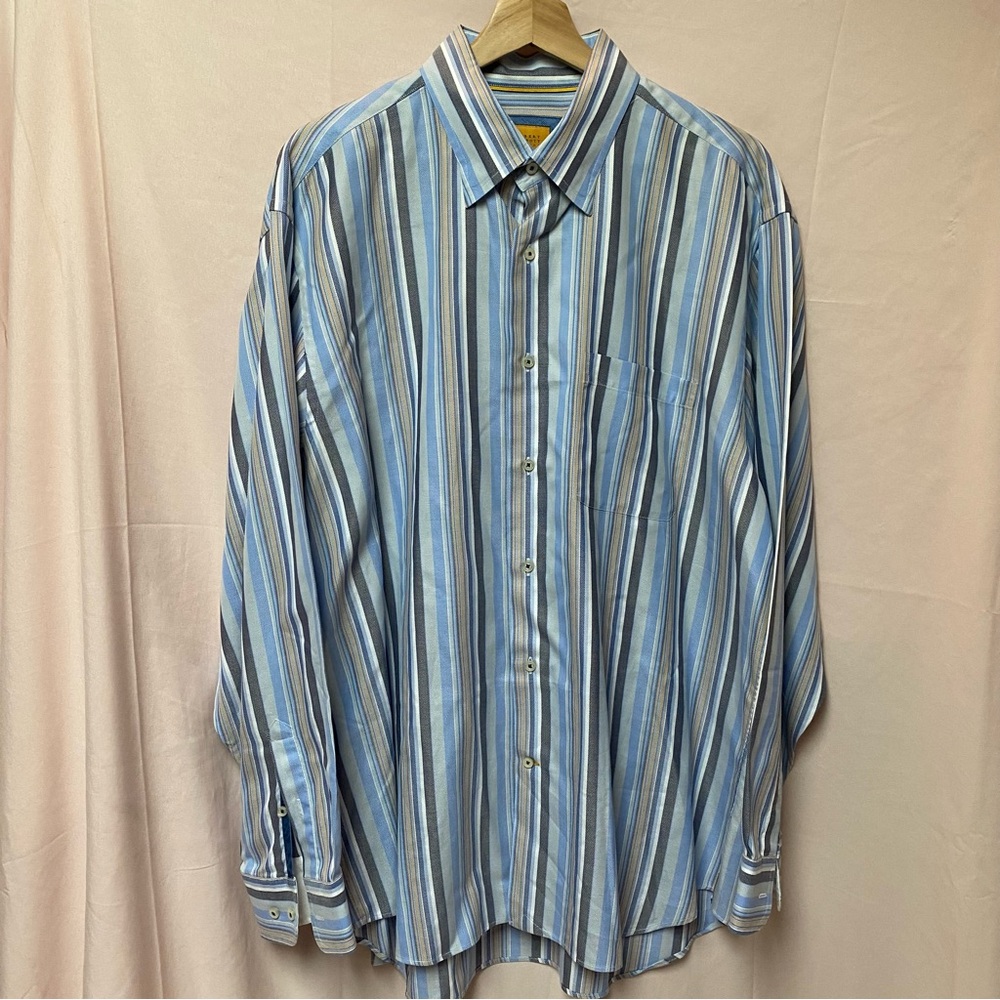 Robert Talbott CARMEL 100% Cotton Blue Stripe Button-Up Shirt Size XL w/ Pocket